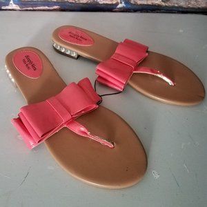Bow Coral Jeweled Heel Sandals Flat Flip Flops